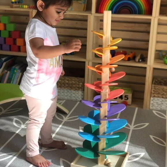 Large Wooden Marble Sound Rainbow Tree Run ( COLOURED WOODEN BALLS) - Picture 4 of 5